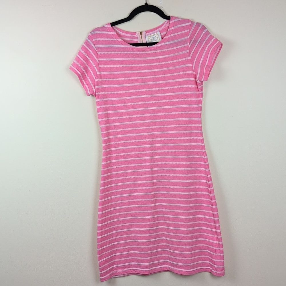 STS Sail to Sable Pink & White Striped Short Sleeve Dress Size Small